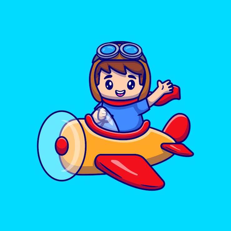 Vetor grátis desenho animado de um menino bonito dirigindo um avião