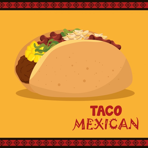 Desenho animado taco comida méxico design isolado