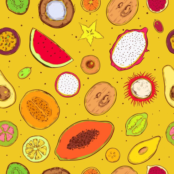 Vetor grátis desenho colorido de produtos exóticos padrão