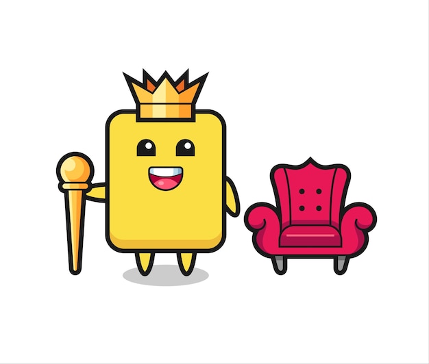 Desenho da mascote do cartão amarelo como um rei, design de estilo fofo para camiseta, adesivo, elemento de logotipo