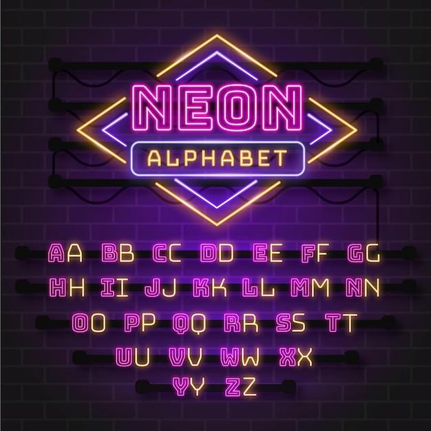 Desenho de alfabeto estilo néon