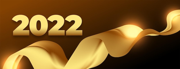 Desenho de banner de celebração ondulado dourado de 2022