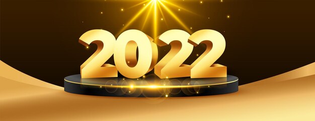 Desenho de banner dourado de celebração de feliz ano novo 2022