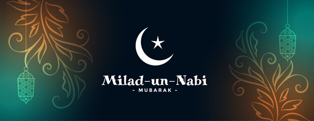 Desenho de banner floral decorativo Milad un nabi mubarak
