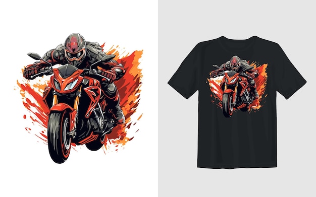 Vetor grátis desenho de camiseta de motociclista de desenho animado vetorial de motocicleta extrema