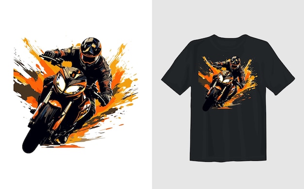 Desenho de camiseta de motociclista de desenho animado vetorial de motocicleta extrema