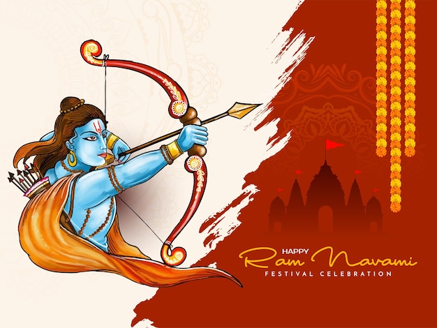 Desenho de cartão de celebração do festival hindu de ram navami