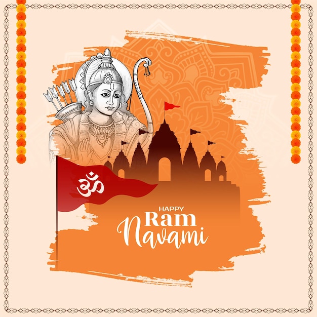 Vetor grátis desenho de cartão de festa tradicional hindu de feliz ram navami