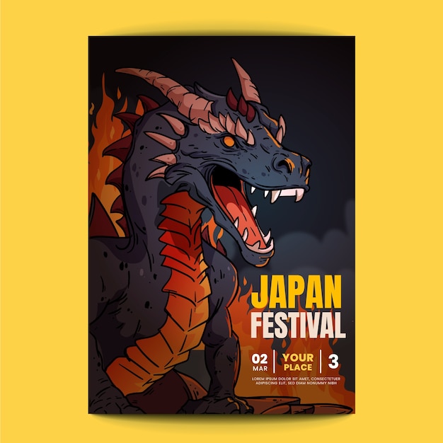 Desenho de cartaz de dragão japonês desenhado à mão