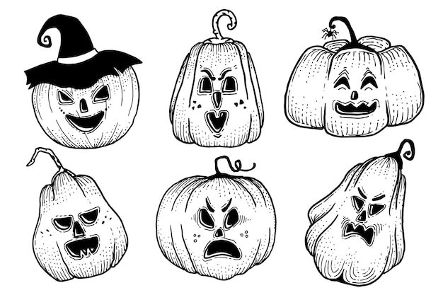 Vetor grátis desenho de coleção de abóbora de halloween desenhado à mão