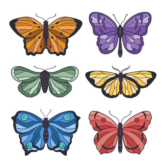 Vetor grátis desenho de conjunto de borboletas desenhado à mão