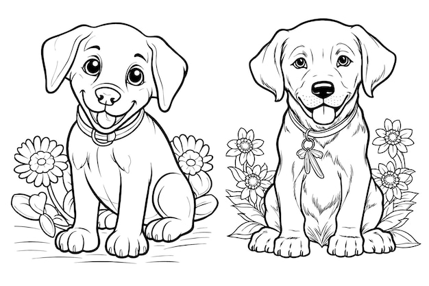 Vetor grátis desenho de contorno de página para colorir cachorros