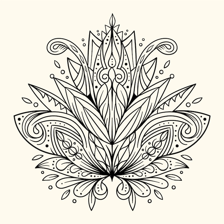 Vetor grátis desenho de flor de lótus de mandala desenhado à mão