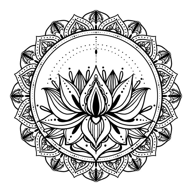 Desenho de flor de lótus mandala desenhada à mão