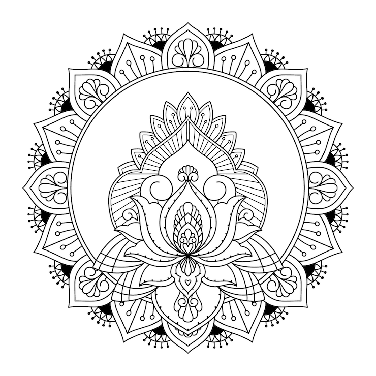 Vetor grátis desenho de flor de lótus mandala desenhada à mão