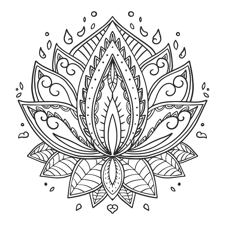 Vetor grátis desenho de flor de lótus mandala desenhada à mão