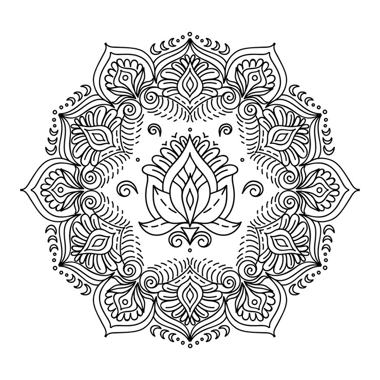 Vetor grátis desenho de flor de lótus mandala desenhada à mão
