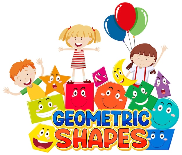 Desenho de formas geométricas matemáticas com personagens infantis expressivos