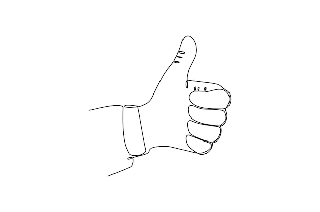 Desenho de linha contínuo de um conceito de polegar para cima ilustrações vetoriais premium