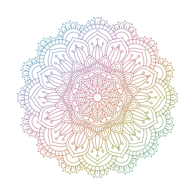 Desenho de mandala decorativa nas cores do arco-íris