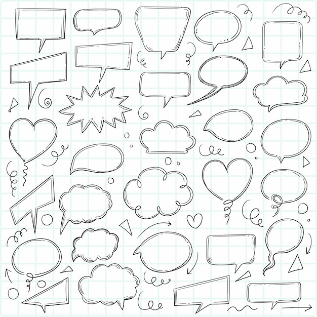 Desenho de mão doodle esboço de bolhas de bate-papo em branco