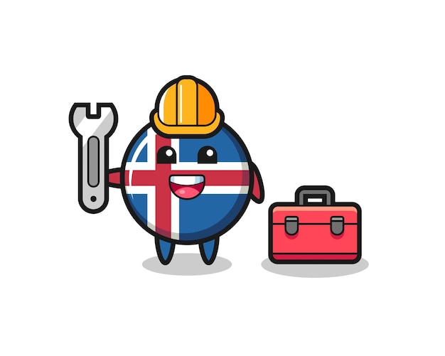 Desenho de mascote da bandeira da islândia como mecânico, design bonito