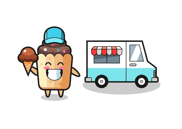 Desenho de mascote de cupcake com design bonito de caminhão de sorvete