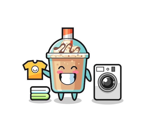 Desenho de mascote de milk-shake com máquina de lavar
