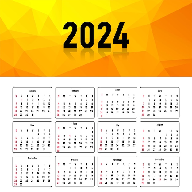 Vetor grátis desenho de modelo de calendário abstrato de 2024