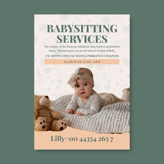 Desenho de modelo de cartaz de babysitting
