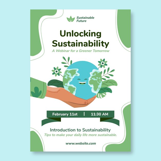 Desenho de modelo de cartaz "Pensar em sustentabilidade verde"