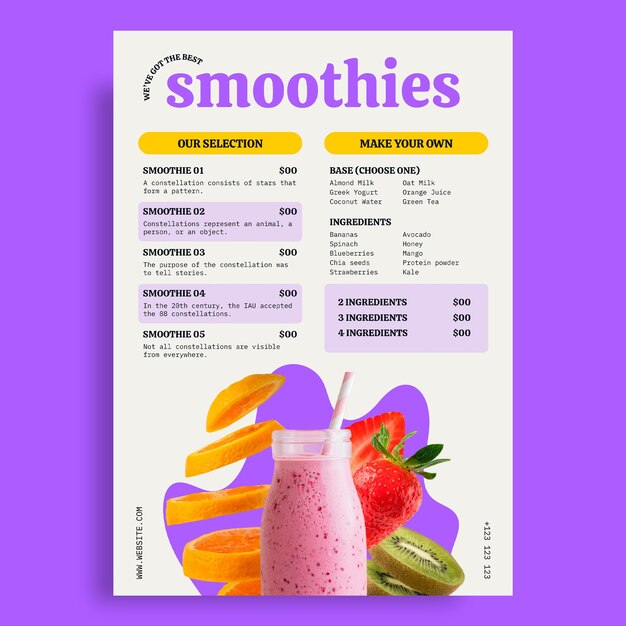 Desenho de modelo de menu de smoothie