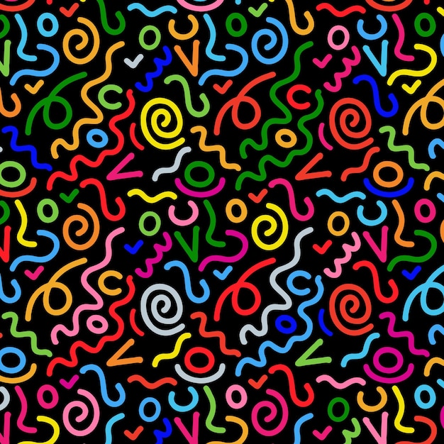 Vetor grátis desenho de padrão de doodle de cores de arco-íris abstrato