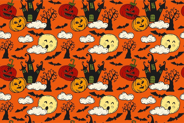 Vetor grátis desenho de padrão de halloween desenhado à mão