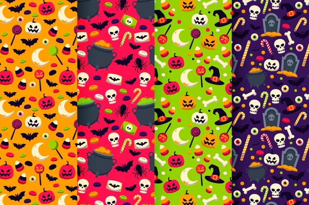 Desenho de padrão de halloween plano desenhado à mão
