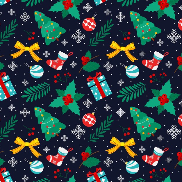 Desenho de padrão de natal plano desenhado à mão