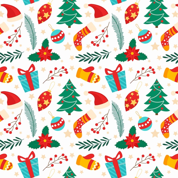 Desenho de padrão de natal plano desenhado à mão