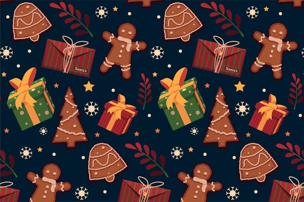 Desenho de padrão de natal plano desenhado à mão
