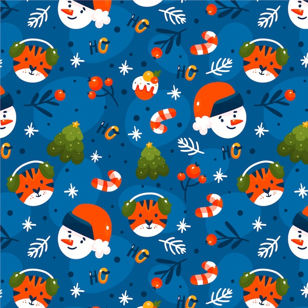 Desenho de padrão de natal plano desenhado à mão