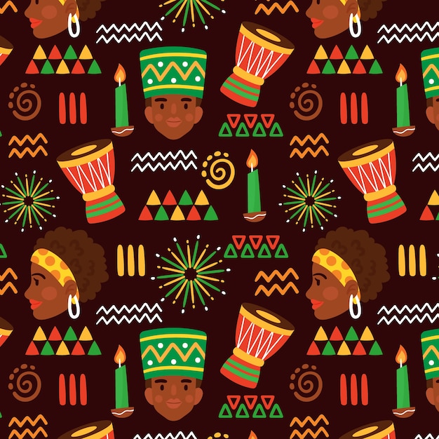 Vetor grátis desenho de padrão kwanzaa plano desenhado à mão