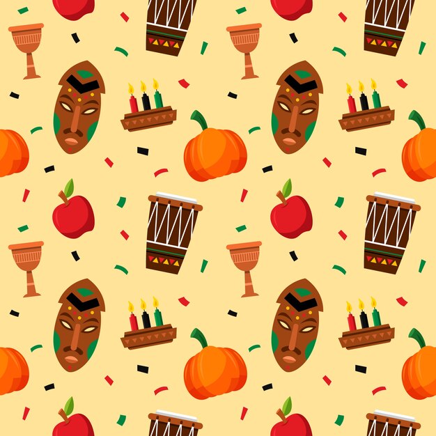 Desenho de padrão kwanzaa plano desenhado à mão