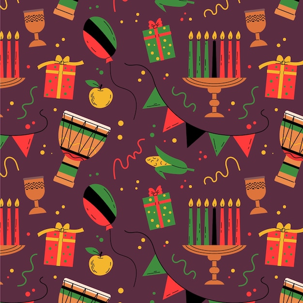 Desenho de padrão kwanzaa plano desenhado à mão