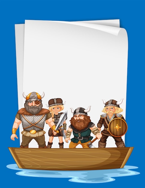 Desenho de papel com vikings no barco