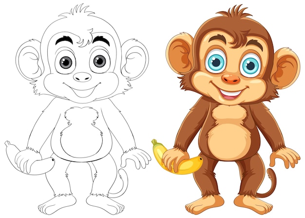Vetor grátis desenho de personagem de desenho animado de macaco para colorir