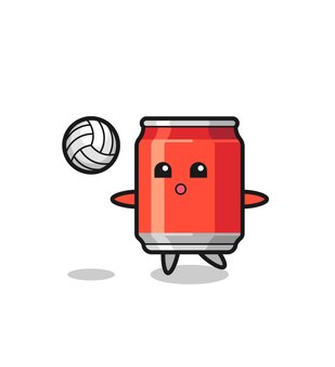 Desenho de personagem de lata de bebida está jogando vôlei
