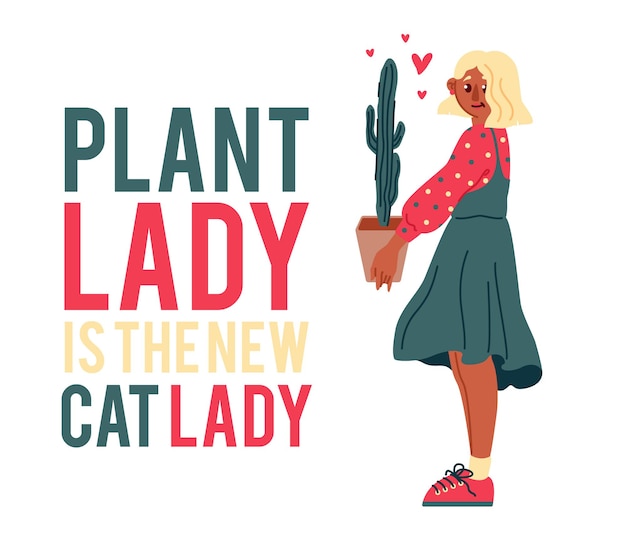 Vetor grátis desenho de uma menina loira apaixonada por plantas e uma citação