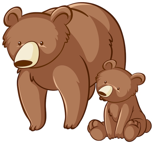 Desenho de urso pardo de mãe e bebê em fundo branco