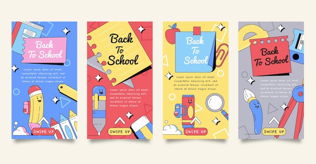 Desenho de volta à coleção de histórias do instagram da escola