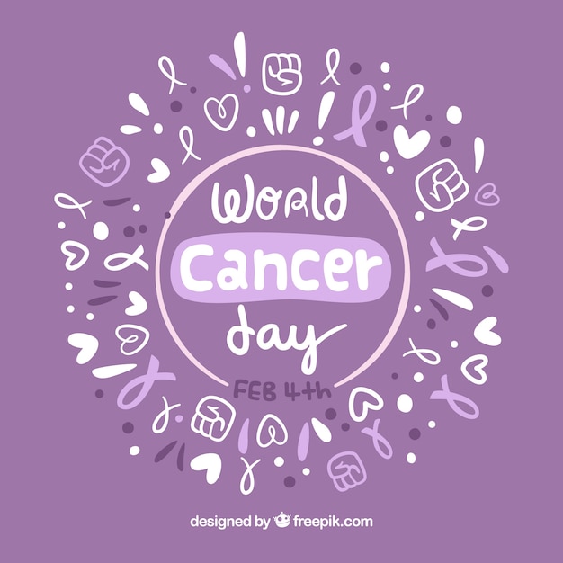 Vetor grátis desenho desenhado do mundo do dia do câncer