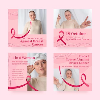 Desenho dia internacional plano contra câncer de mama coleção de postagens do instagram com foto
